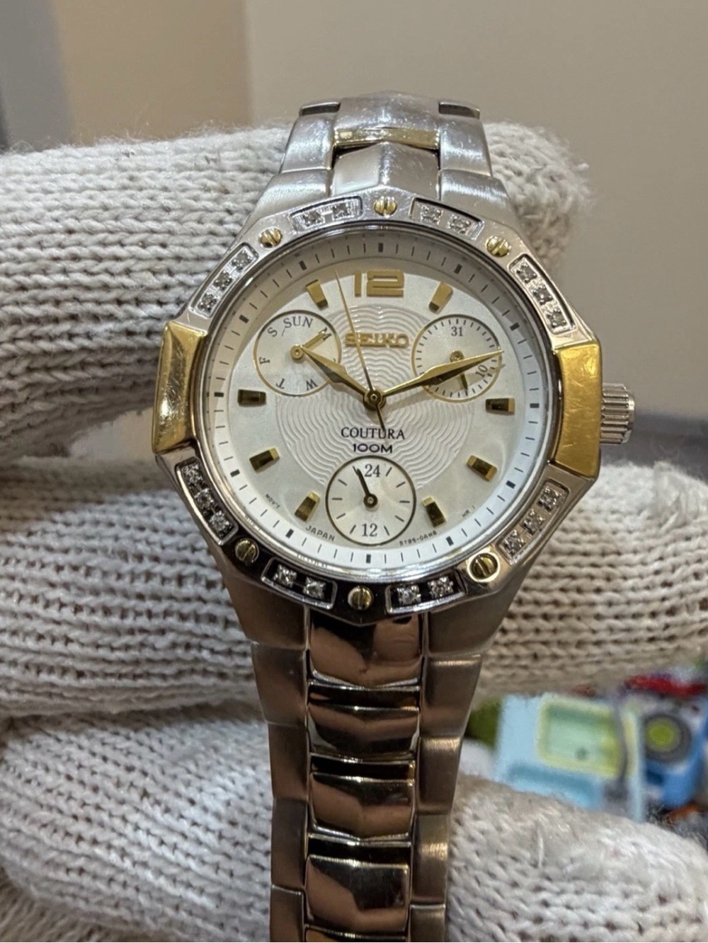 Seiko Coutura SUK008 Womens Diamond Watch Two Tone Multi Hand Calendar 100M